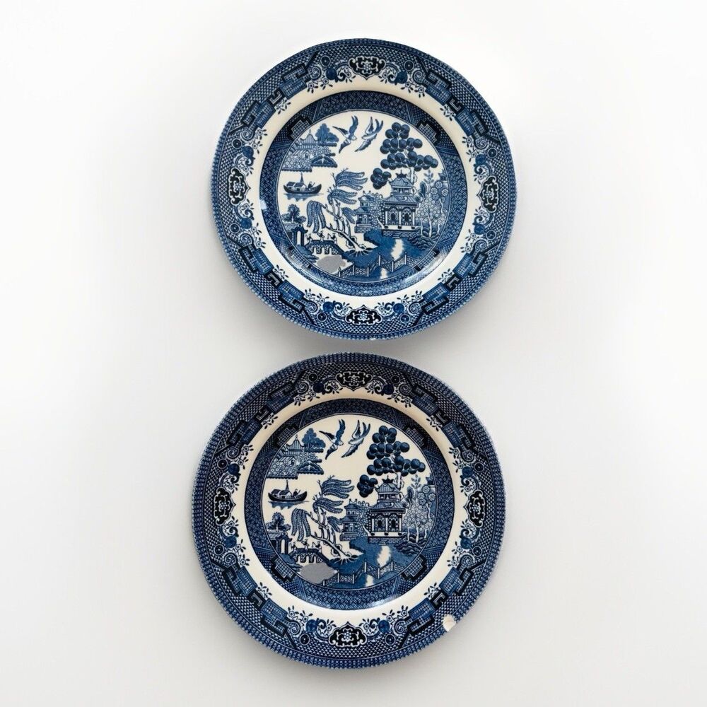 Churchill Blue Willow Style 8” Plates Lot of 2 England Chipped AS IS